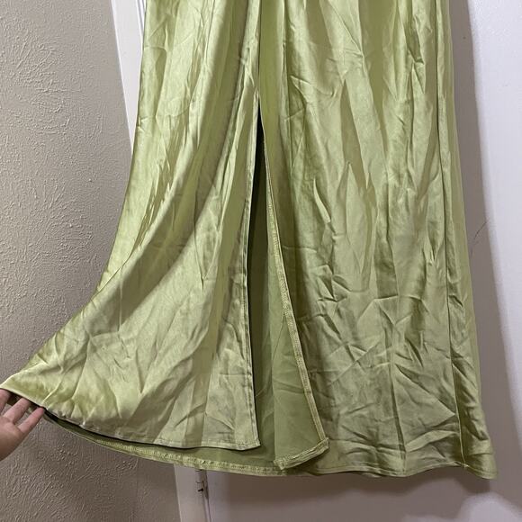 New! Selfie Leslie Rose Garden Floral Applique Midi satin Dress Lime green Med - Picture 11 of 12